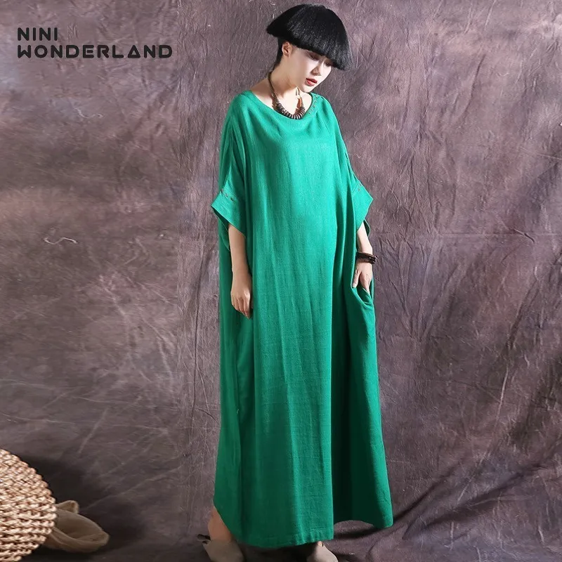 NINI WONDERLAND платье размера плюс для женщин Летнее льняное хлопковое длинное женское