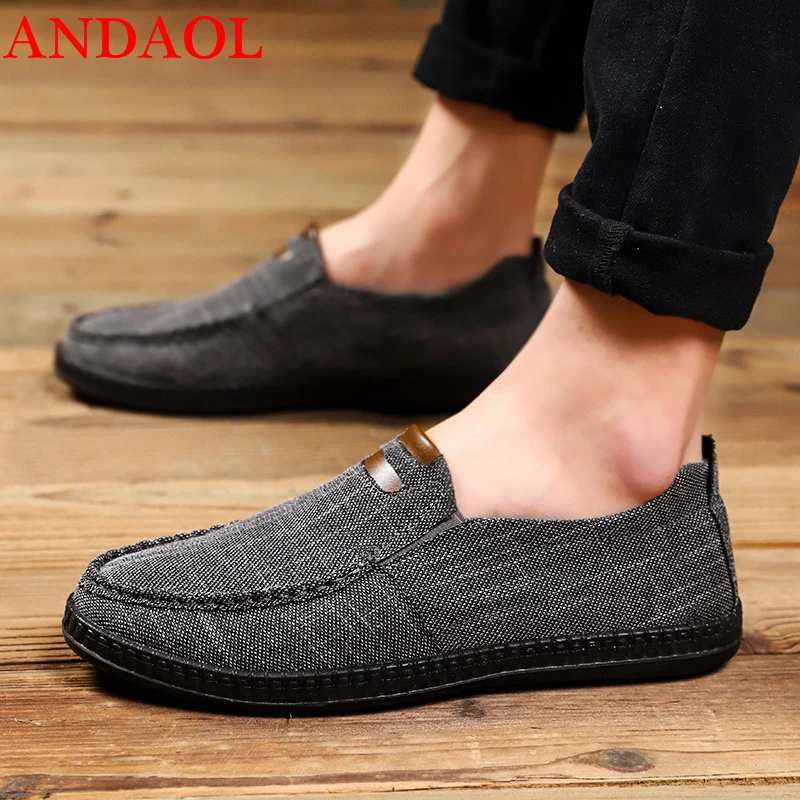

ANDAOL Men's Canvas Casual Shoes Top Quality Pliad Sofe Driving Loafers Luxury Hard-Wearing Slip-On Flasts Business Office Shoes