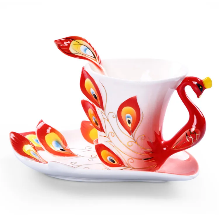 Фарфоровые кружки с павлиньим узором креативная фарфоровая чайная и кофейная