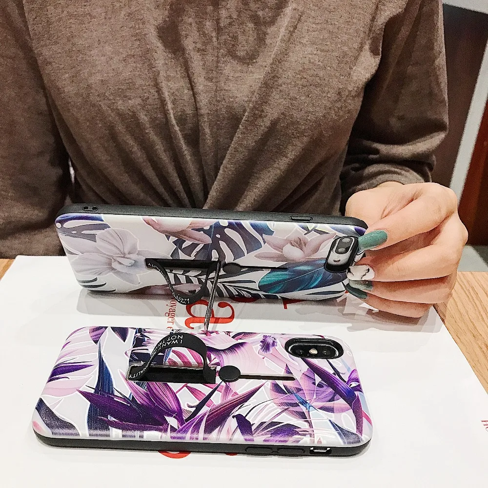Art Flowers Green Leaf Phone Case For iPhone XS Max XR 6 6S 7 8 Plus X Retro Style Flower Floral hard stand holder Back Cover |