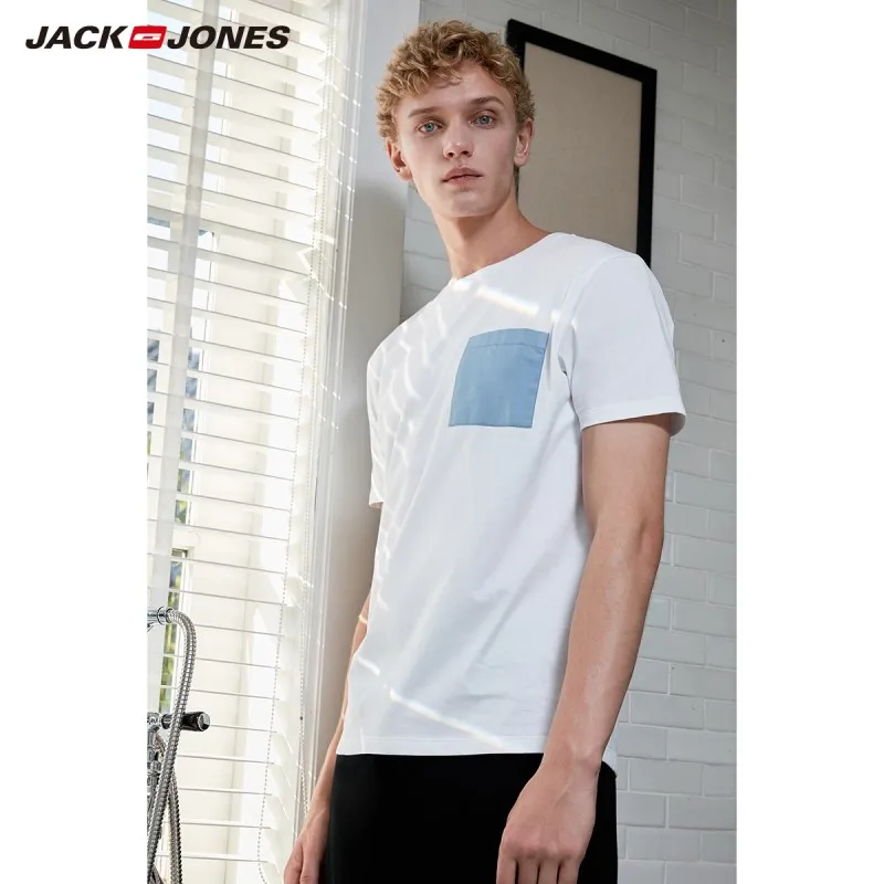 JackJones Мужская хлопковая футболка с контрастными Соединенными карманами