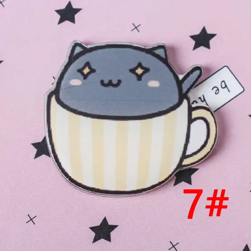 7 1 шт. Милая чашка в виде кошки Мультяшные значки на булавке Kawaii значок bacgets на рюкзак значки на одежду акриловые значки Z67 - Цвет: 7
