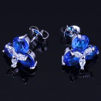 shining blue cubic zirconia white cz silver plated stud earrings v0175