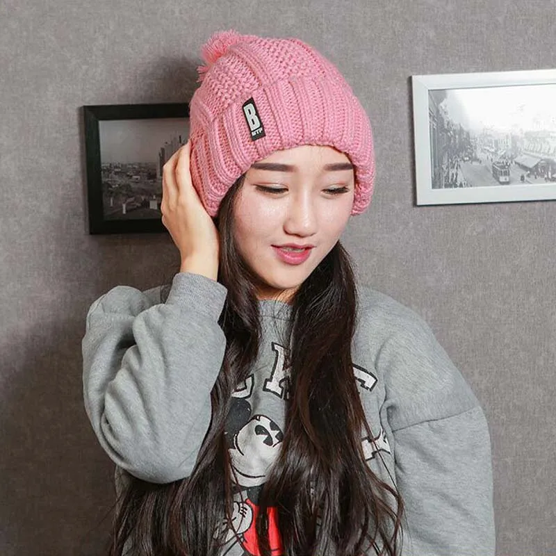 Южнокорейская версия вязаные шапки B стандартная шапка для женщин зимние плюс