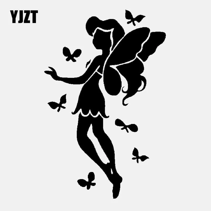 

YJZT 10.5CM*16.4CM Beautiful Butterfly Girl Decal Vinyl Car Sticker Black/Silver C24-0172
