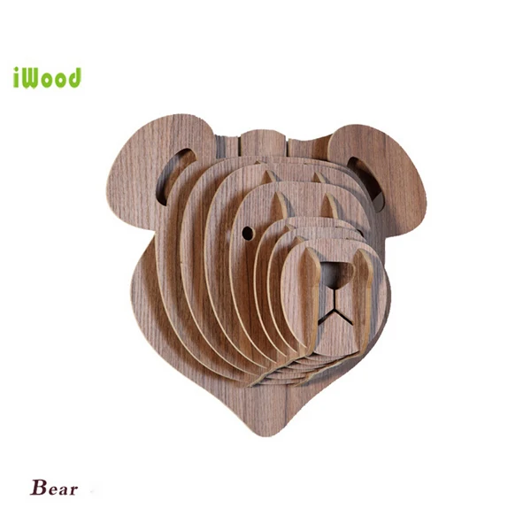 1 шт. деревянный плюшевый мишка голова художественное оформление стены висит для
