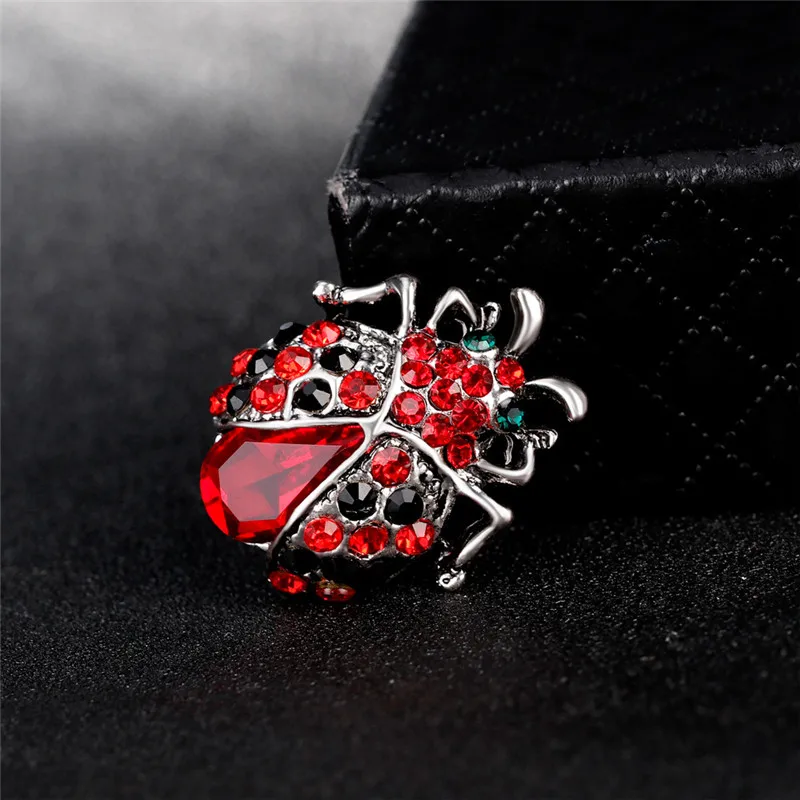 Fashion Silver Plated Red Ladybug Women Lovely Insect Scarf Jewelry Clips Pins Rhinestone Crystal Paved Small Cute bijoux broche | Украшения