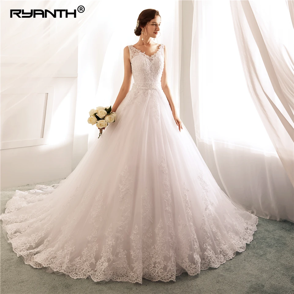 Robe De Mariage Vestidos de novia сексуальное платье на бретельках с v-образным вырезом и поясом из бисера недорогое свадебное платье ТРАПЕЦИЕВИДНОЕ свадебное платье