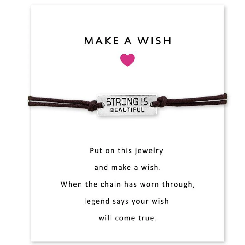 Strong is beautiful Charms Браслеты регулируемые браслеты желаний с карточкой модный