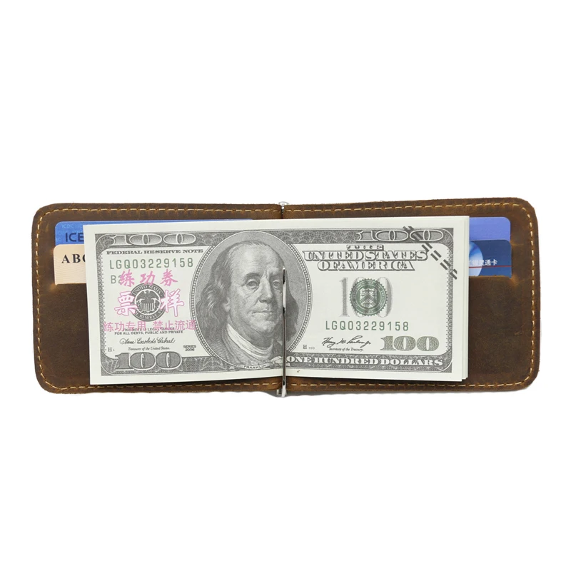 Neweekend Genuine Leather Men's Crazy Horse Purse Money Clip Card Slot Holder Cash Wallet For Male Men | Багаж и сумки