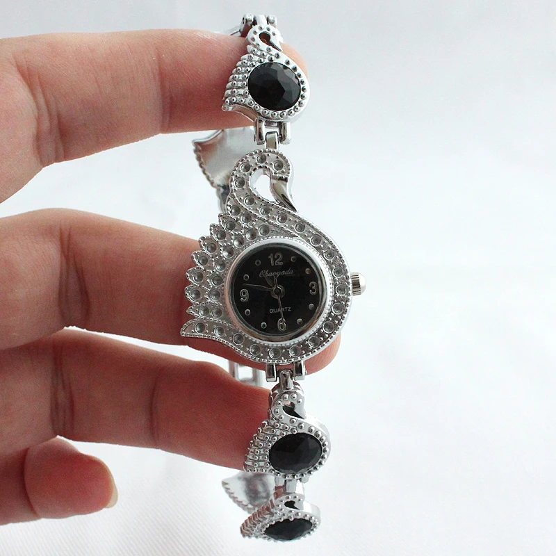 Чаояда женские часы с черными камнями лебедь браслет австрийские сверлильные