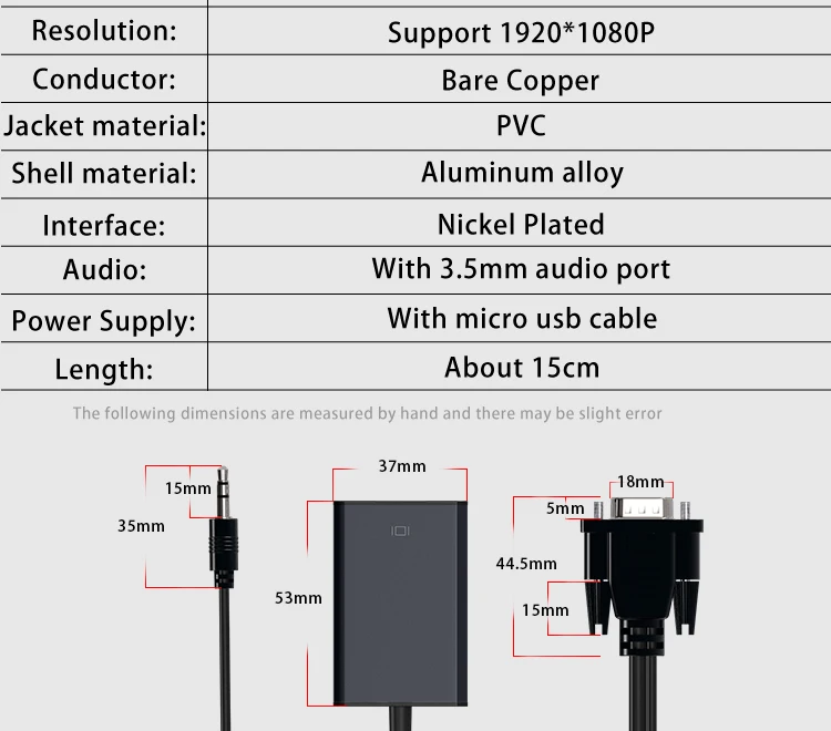 GCX преобразователь из VGA в HDMI с аудио 1080P VGA2HDMI видео адаптер для ПК в HD ТВ проектор VGA штекер в HDMI Женский ТВ адаптер