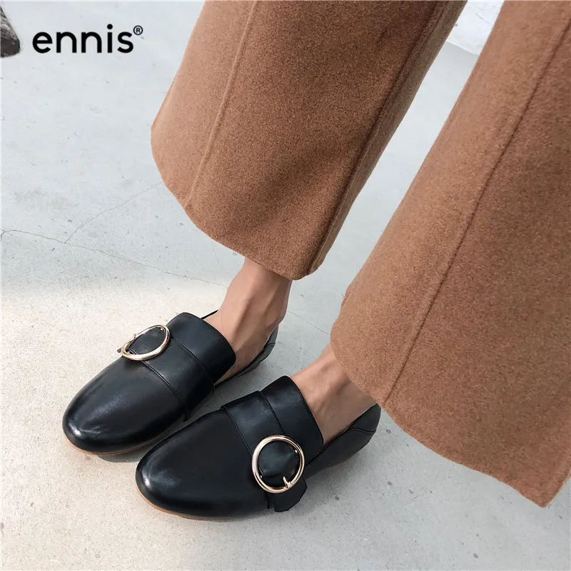ENNIS/; женская обувь; кожаные лоферы на плоской подошве; повседневная обувь с круглым носком; обувь из натуральной кожи на плоской подошве с пряжкой; цвет черный, бежевый; C907