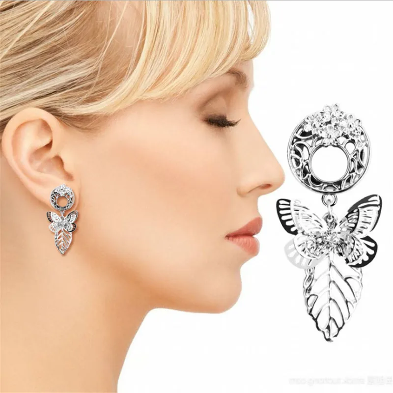 

2PCS Stainless Steel Cute Animal butterfly Dangle Ear Plugs Tunnels Flesh Expansions Piercing Women Earring Gauges Body Jewelry