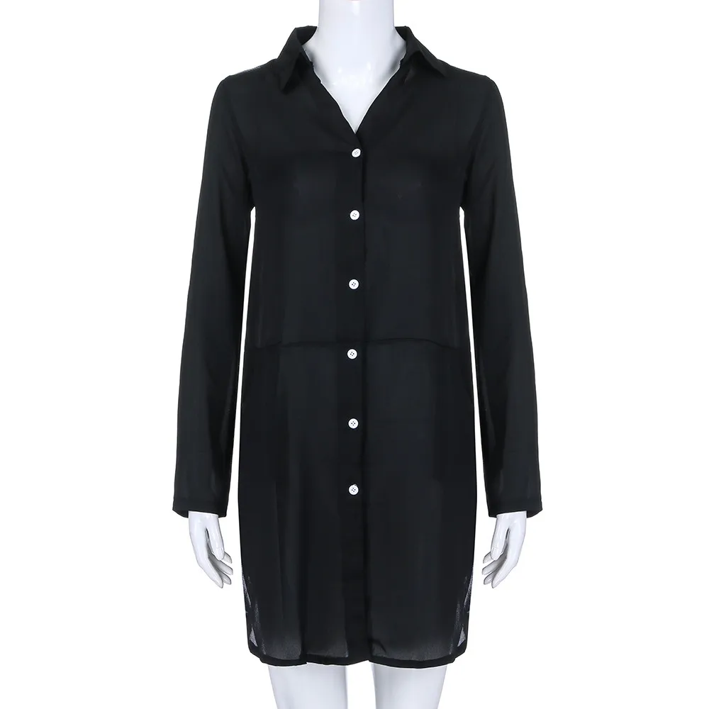 Женское однотонное мини-платье на пуговицах с длинными рукавами и карманом A0402 2019