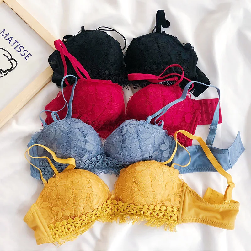 Женский кружевной комплект нижнего белья с вышивкой милый бюстгальтер пуш ап для