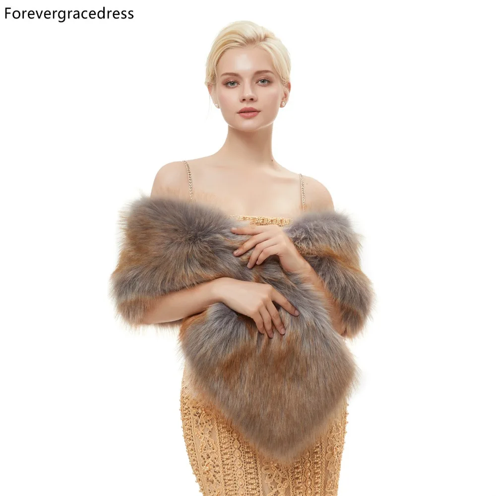 

Forevergracedress, 2019 г., элегантные мягкие коричневые куртки из искусственного меха на осень и зиму, свадебная накидка, болеро, пальто для невесты, ш...