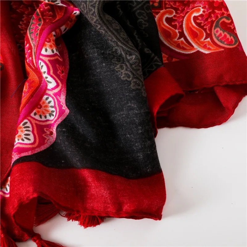 Шарф с цветочным принтом Maroon Cashew испанская мода высокое качество теплый Echarpe