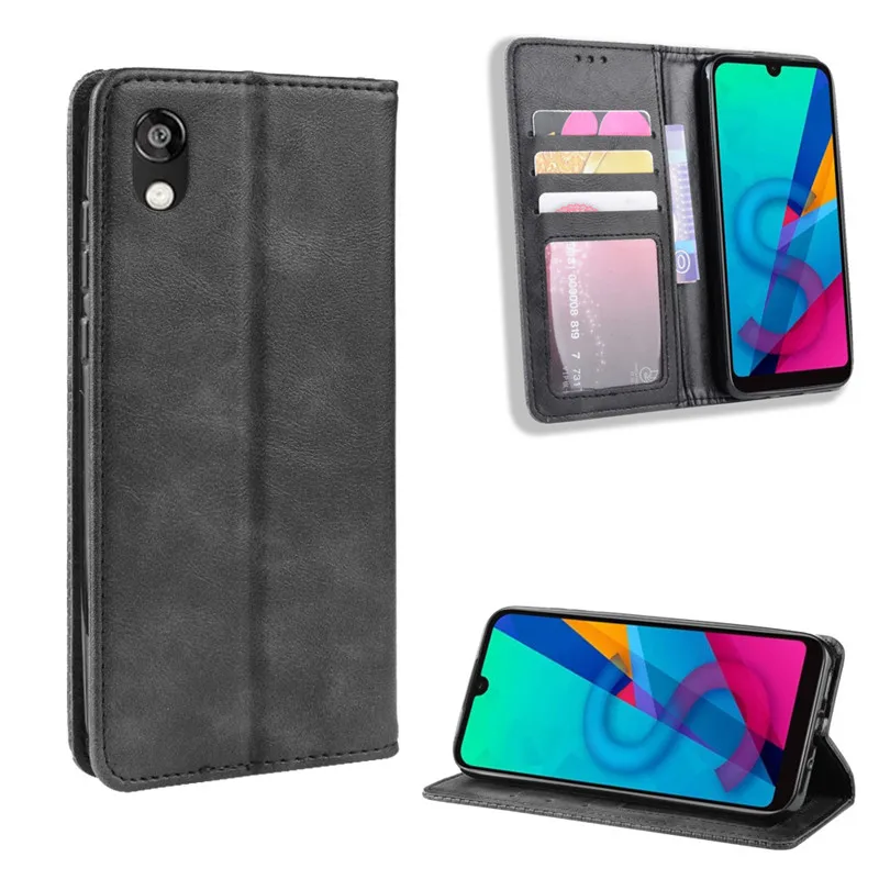 Тонкий кожаный чехол книжка в стиле ретро для Huawei Y5 2019 кошелек с подставкой карт