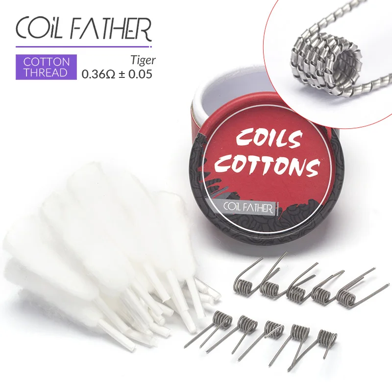 Катушка Father 10 шт. катушка Плавленая Clapton проволока Hive Tiger четвёрка плоская смесь витая 20 шт. хлопок для электронной сигареты RTA RDTA