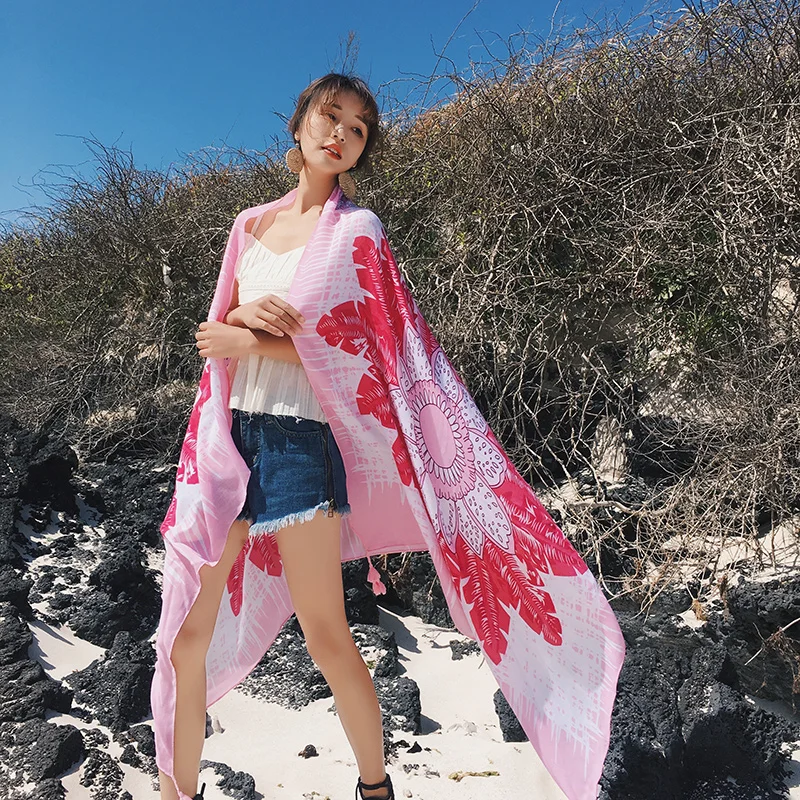 

Scarf Desert Style Tassel Pink Large Flower Shawl Multi-functional Beach Towel Cotton Scarves Female Spring Summer Stoles H3028
