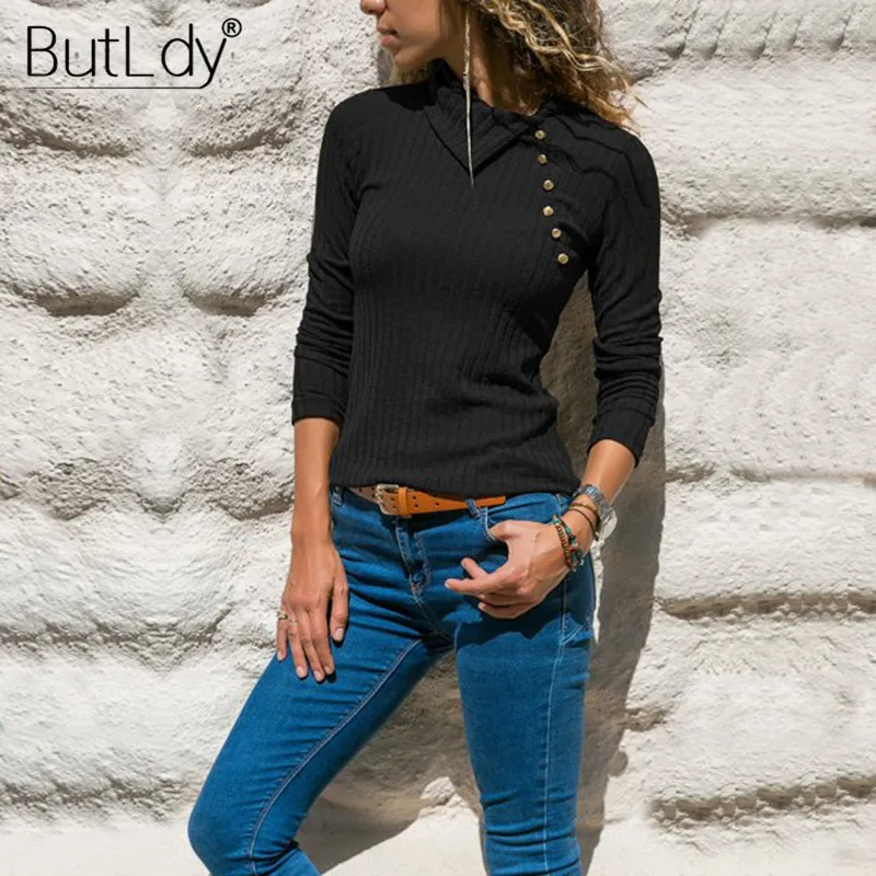 Side Button Sweater Women Knitting Pullovers Fashion Autumn Winter 2018 Long Sleeve Jumpers Ladies Black Casual Tops Knitwear | Женская