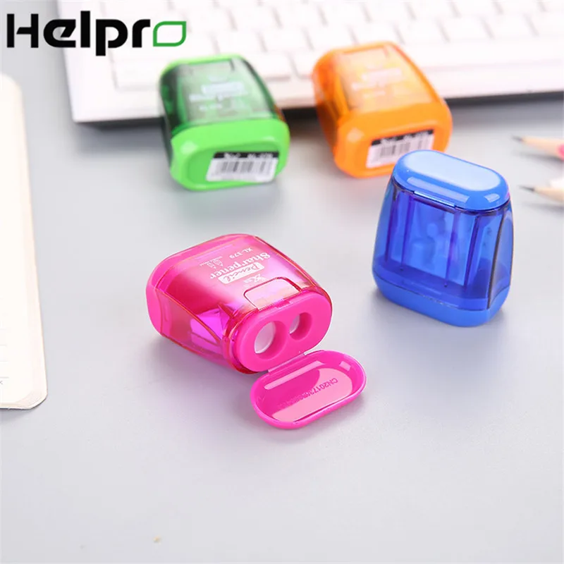 Helpro прозрачная точилка для карандашей с двойным отверстием ручная канцелярские