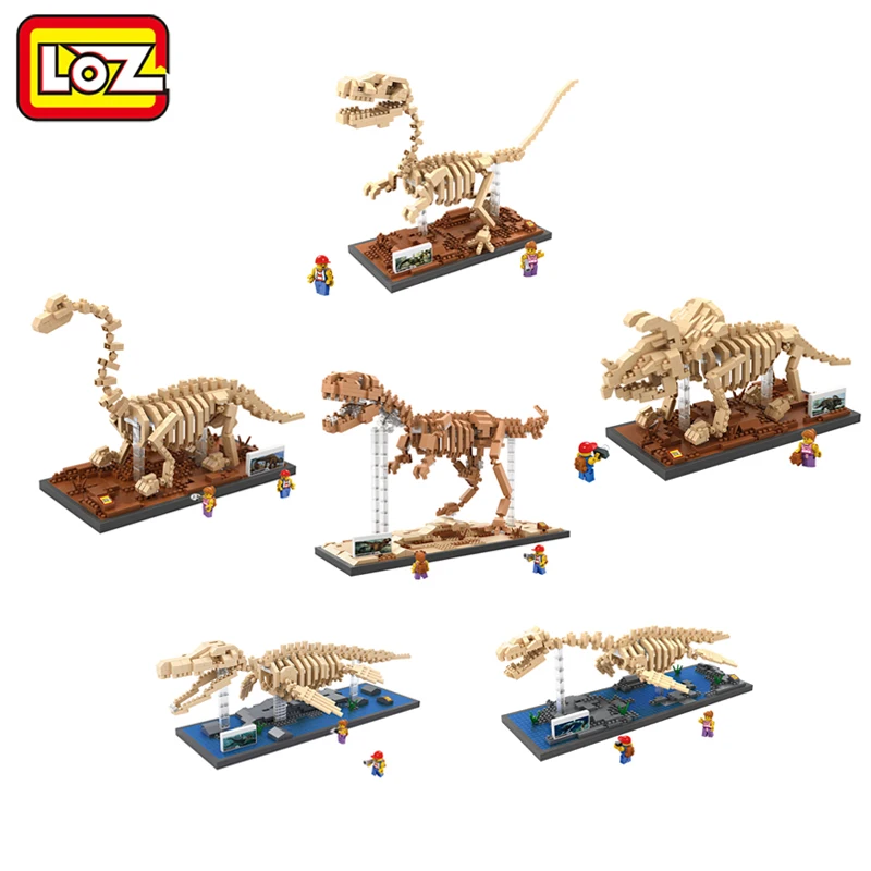LOZ динозавр Fossil тираннозавр рекс Велоцираптор Трицератопс череп модель Алмазный