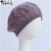 rabbit wool knitted yarn hat the elderly hat female winter hat autumn and winter floral hat