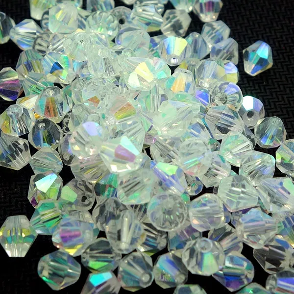 

Wholesale 100pcs CLEAR AB Faceted bicone crystal glass loose Spacer beads 6mm