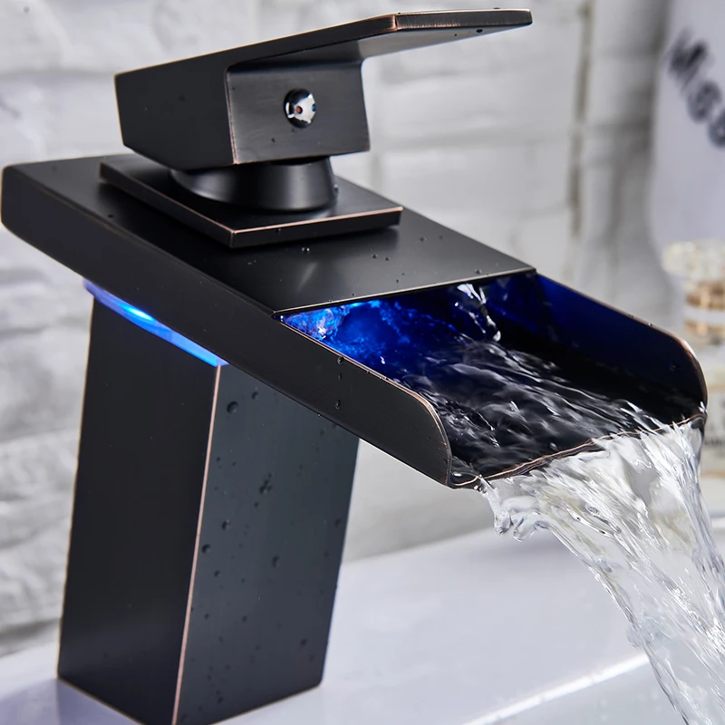 Quyanre LED Blackend Waterfall Basin Faucet Light Bathroom Mixer Tap Sink Single Handle Toilet | Обустройство дома