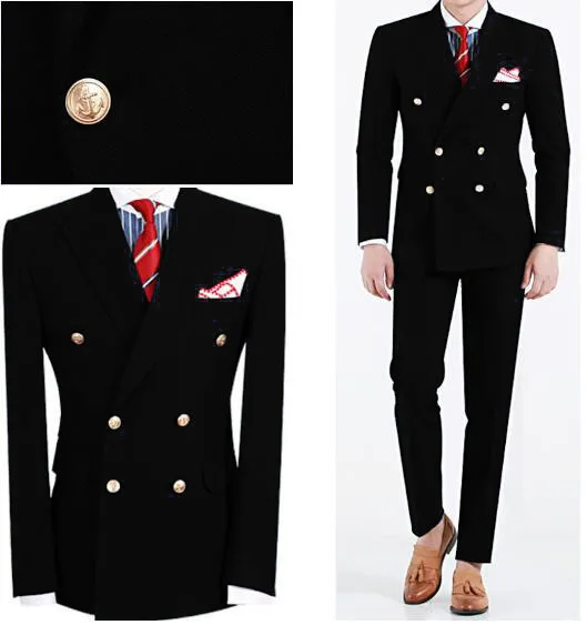 2019 Men Suit Slim Fit Mens Wedding Suits Black Peaked Lapel Double Breasted Men Suits 2 Piece Coat And Pants Groom Suit