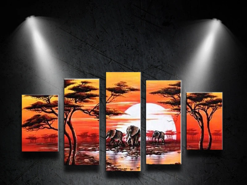 

Hand-painted Oil Painting 5pcs/Set On Canvas High Quality Animal Landscape Modern Wall For Living Room Abstract Home Decor