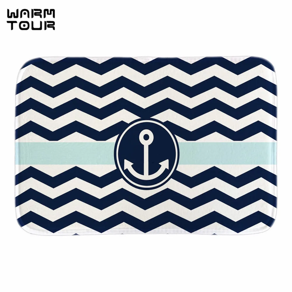 Теплый Тур темно синий белый зигзаг декор с якорем домашние коврики мягкие