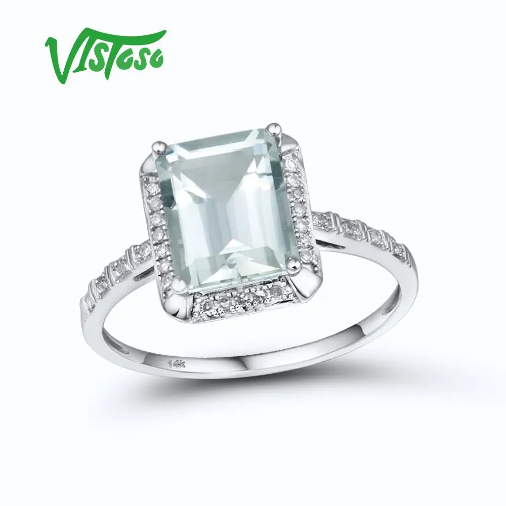 VISTOSO 14 K 585 кольца из белого золота для женщин Блестящий Алмаз лимпид Небесно-Голубой Топаз/Зеленый Аметист юбилей классические ювелирные изделия