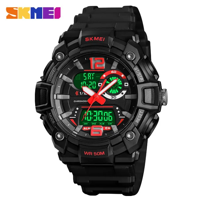 red SKMEI спортивные мужские часы, цифровые часы, многофункциональные часы 1529, Montre Homme, модный двойной дисплей, 5 бар, водонепроницаемые, светящиеся - Цвет: red