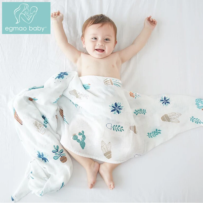 

Детское муслиновое одеяло EGMAOBABY, 100% хлопок, с принтом фламинго, розы, постельное белье для младенцев, пеленки для новорожденных одеяло