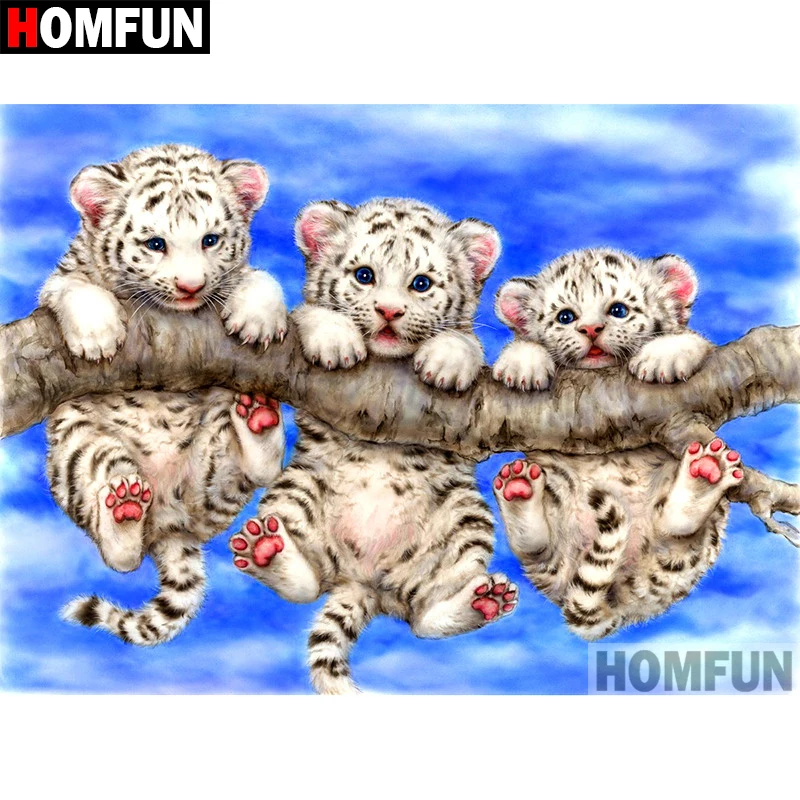 Алмазная картина HOMFUN 5D &quotживотное тигр&quot квадратная/круглая 3D вышивка