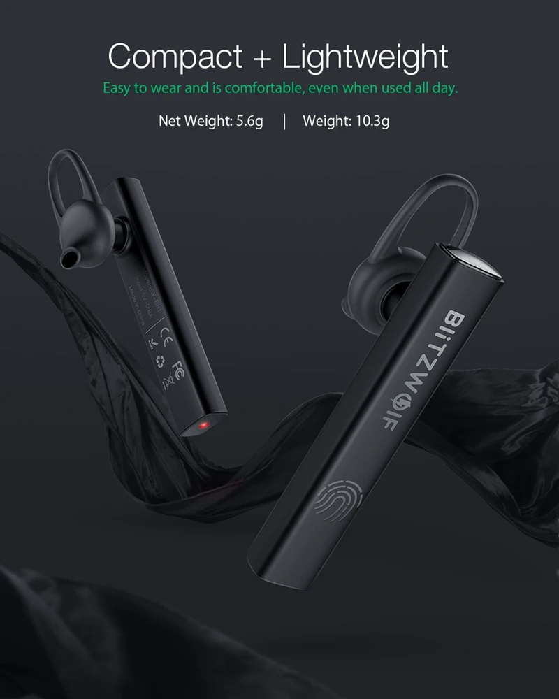 BlitzWolf BW-BH1 беспроводные bluetooth наушники HiFi мини светильник Smart Touch HD звонки шумоподавление одиночные наушники гарнитура