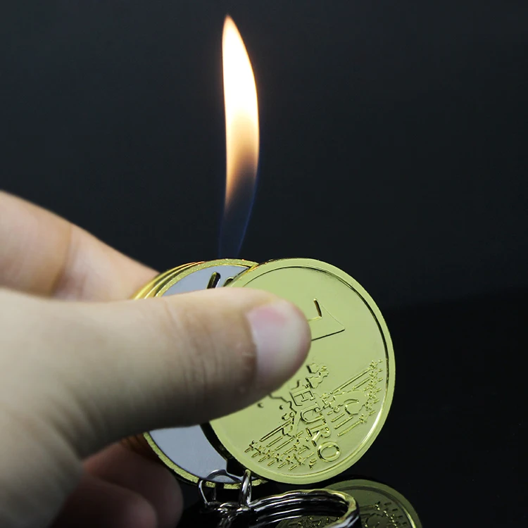 Модная креативная Бутановая газовая мини-зажигалка в форме монеты металлическая
