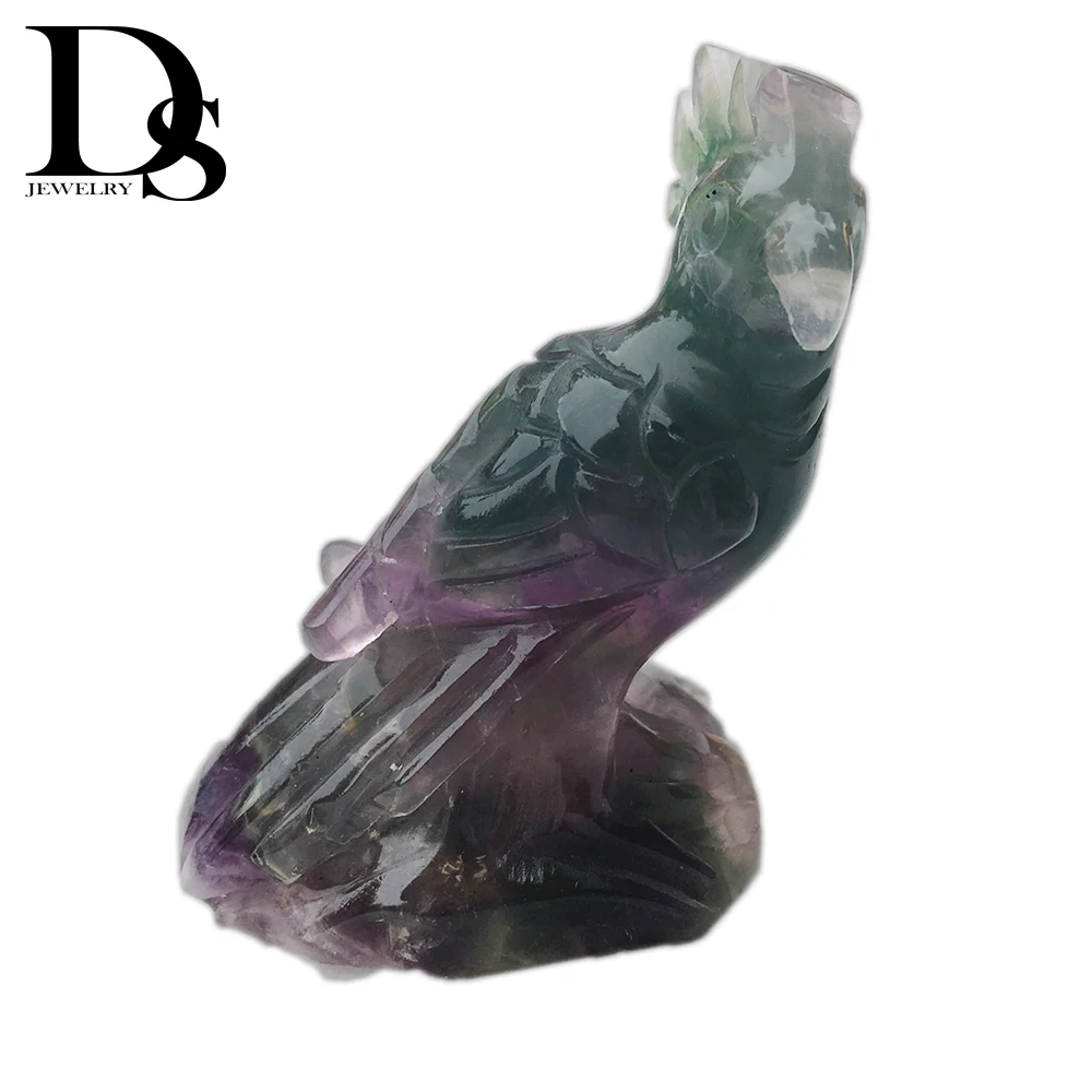 

3" High Quality Polishing Natural Rainbow Fluorite Parrot Figurine Carved Quartz Statue Healing Reiki Meditation Home Decoration