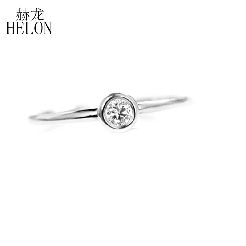 

HELON Solid 10K white Gold DEF Color 0.3 Carat Round Cut Moissanite Lab Diamond Ring Women Wedding Exquisite Trendy Jewelry Gift