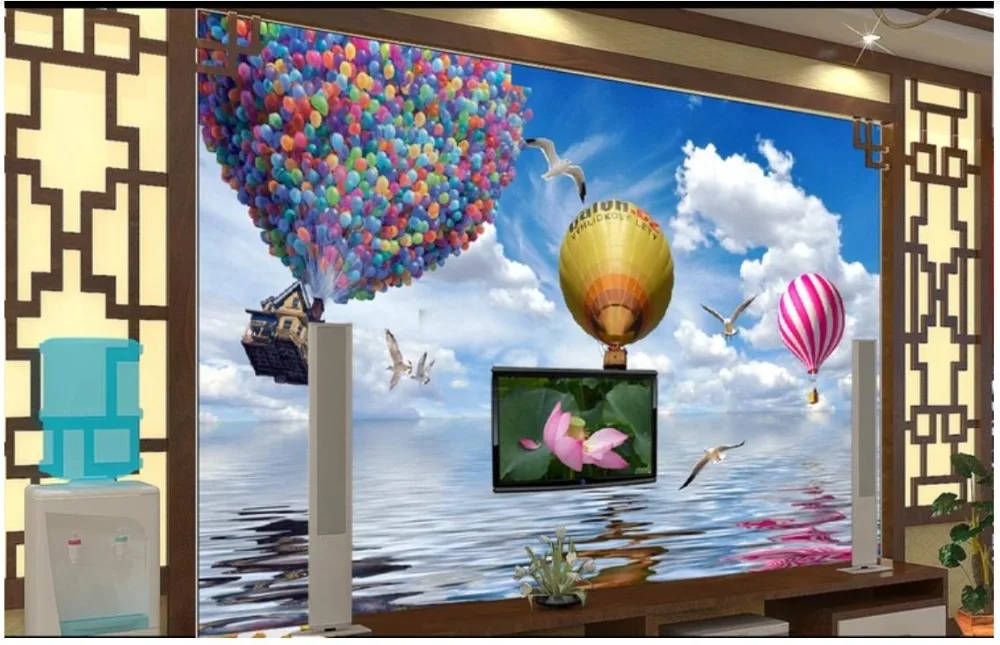 Фото Фотообои на заказ для стен 3 d, настенные фрески с голубым небом, морем, воздушным шаром, Настенные обои для телевизора, настенные бумаги, укра... №2
