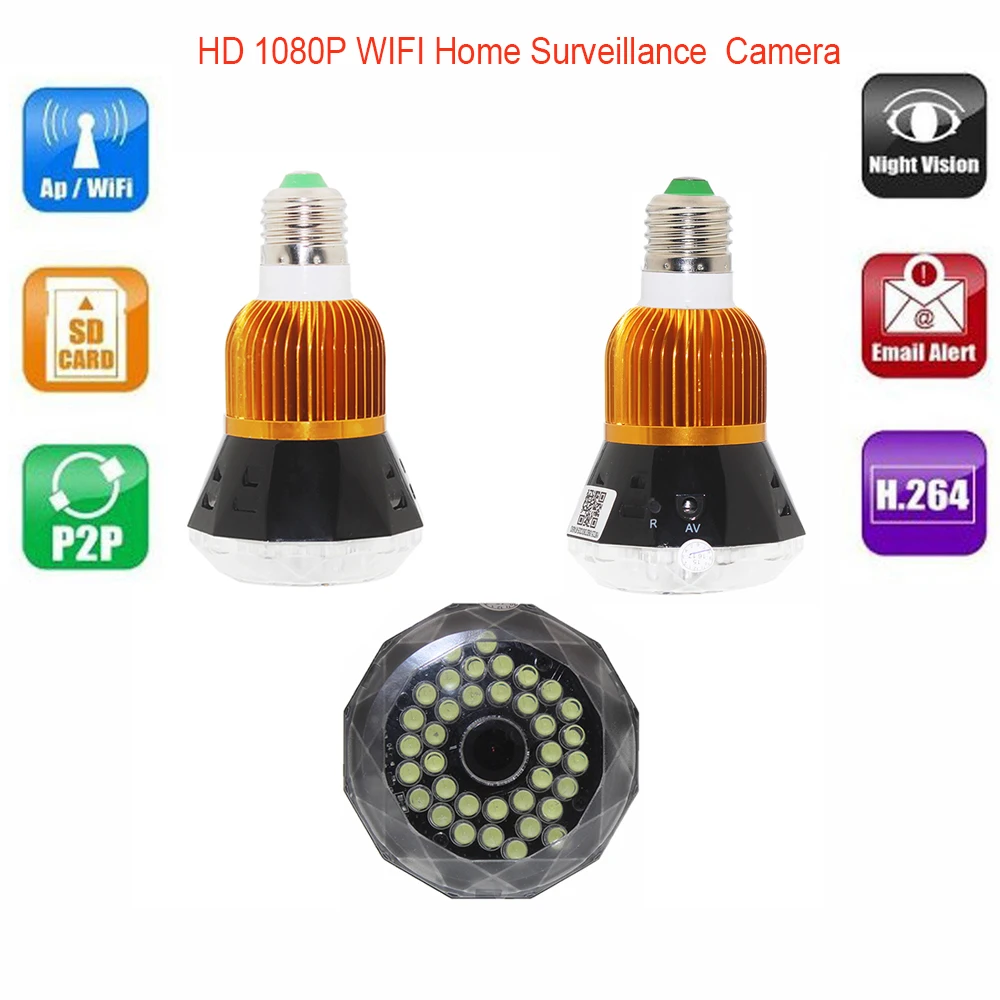 H.264 HD 1080P IP широкоугольная лампа камера Wi Fi мини безопасность домашняя