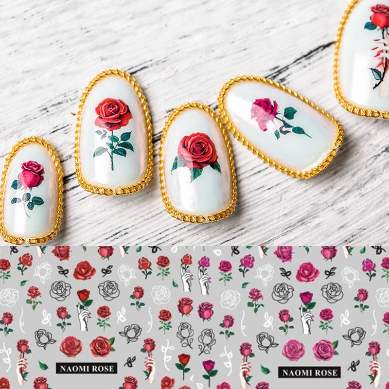 1 лист NailMAD Роза наклейка с цветком для ногтей Наоми стикеры 3D на ногти Nail Art Руки