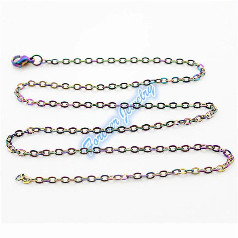 

Hot Selling 10pcs Rainbow Stainless Steel Chains Necklace Jewelry Necklace 50cm Chains lobster clasp Necklace Jewelry