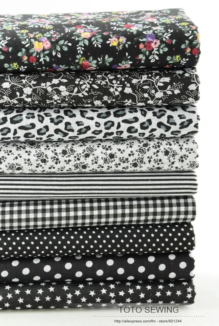 50cmx50cm 9 Designs "Black Set" Fat Quarters Bundle Cotton Fabric for Sewing Tolda Scrapbooking Quilting Patchwork Doll W3B5-6