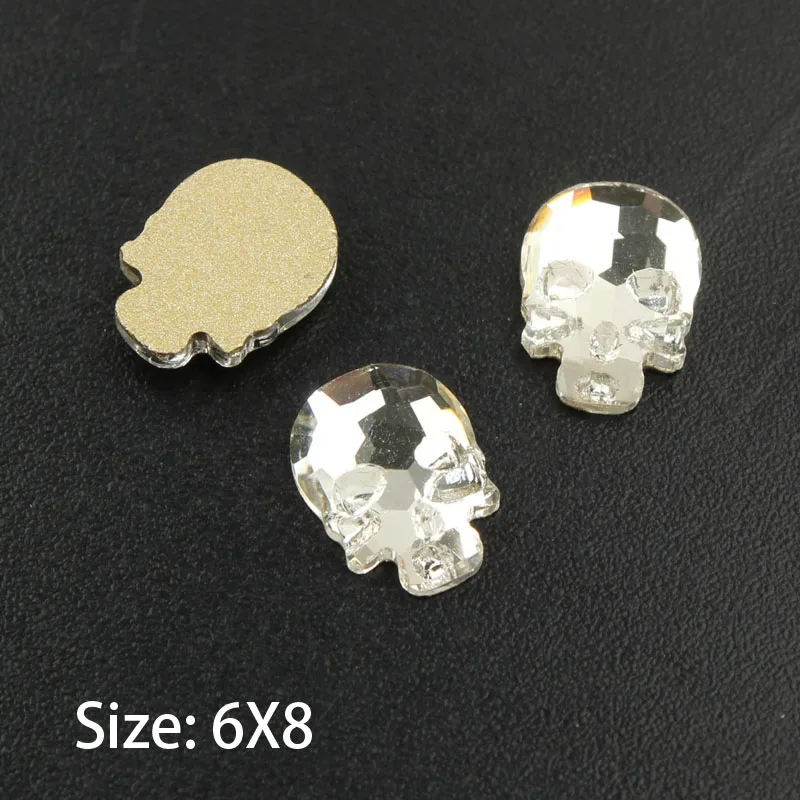 Skull 6x8mm Горячая Распродажа 30 Стиль формы с украшением в виде кристаллов прозрачный лак для ногтей Стразы с плоской задней Стекло камни 100 шт./упак. для 3D художественное оформление ногтей - Цвет: Skull 6x8mm