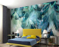 beibehang photo wallpaper stylish vintage modern blue feather tv master bedroom bedside wall background 3d wallpaper behang