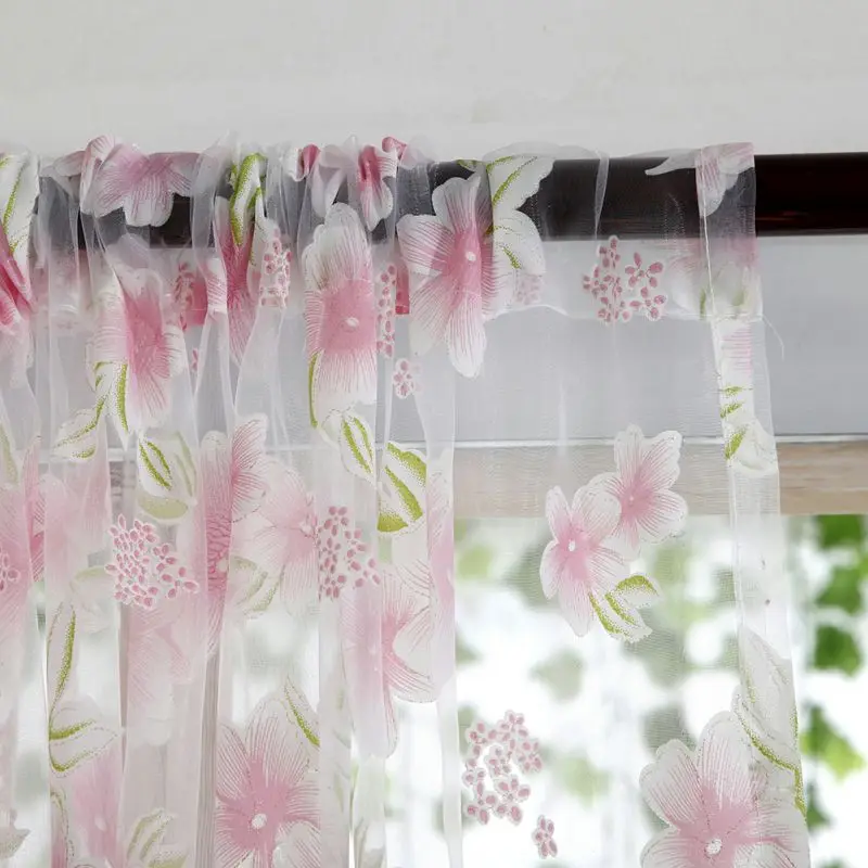 Sheer Voile Tulle Window tulle Curtains Bedroom Living Room Balcony Flowers Printed Tulip Sun-shading Translucent Curtain